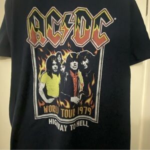 AC/DC ACDC Graphic Band Tee L 44” Navy Blue World Tour 1979 Highway To Hell